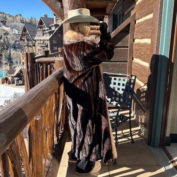 100% real Mink full length coat fox details mink fur coat - Picture 5 of 15